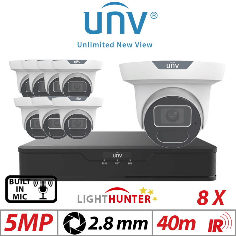 5MP 16CH Uniview 8x LightHunter IR AI Eyeball 2.8mm White