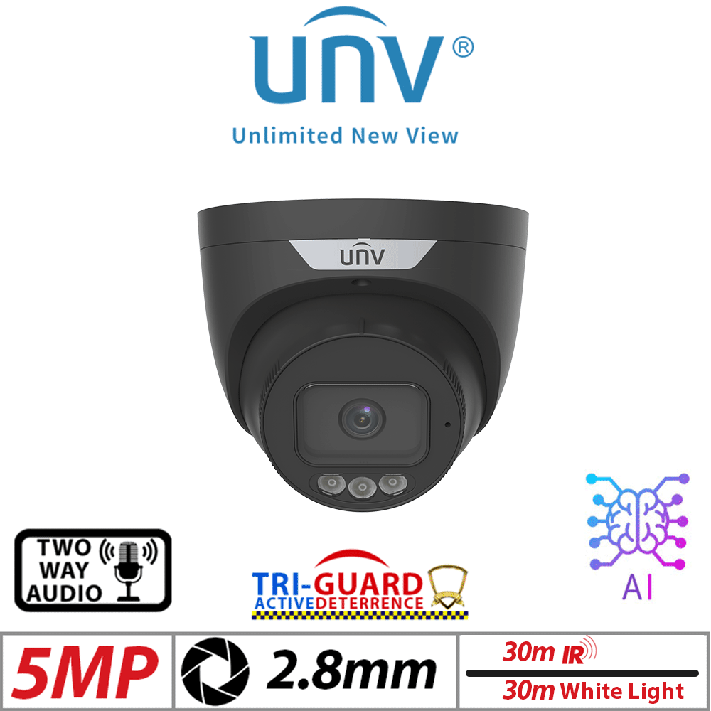Uniview 5MP Turret IP Camera – Tri-Guard AI 2.8mm Black