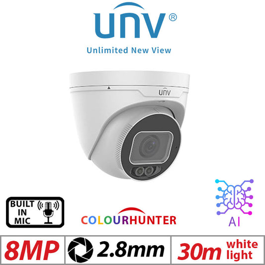 8MP Uniview Eyeball Camera ColorHunter AI 4K 2.8mm White