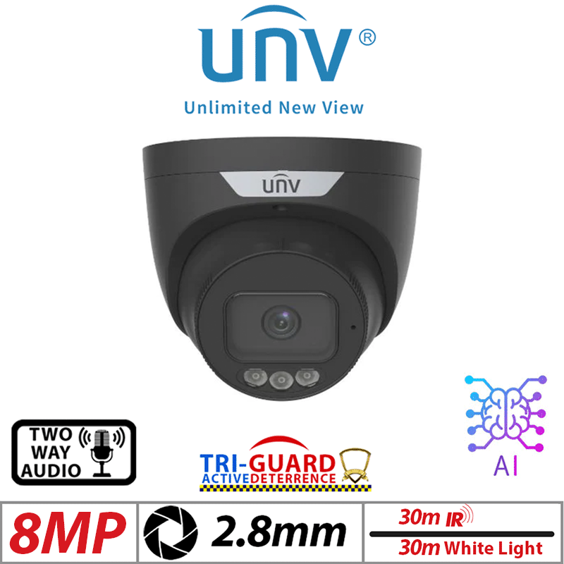 Uniview 8MP Tri-Guard 2.0 AI Network Camera 2.8mm Black