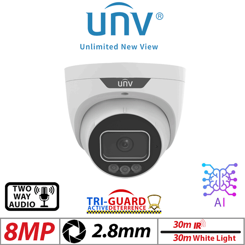 8MP Uniview Tri-Guard 2.0 Camera 2.8mm AI White G1-IPC3638SS