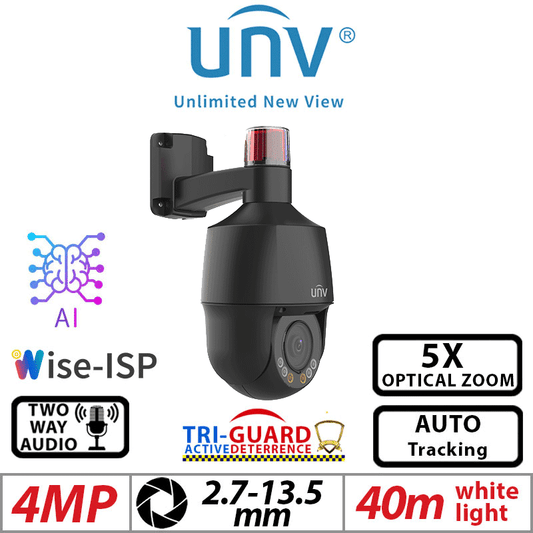 Uniview 4MP PTZ Wise-ISP Tri-Guard 5X Zoom AI 2-Way Audio Black