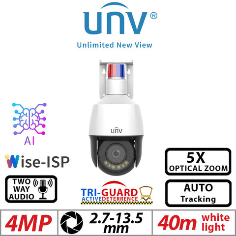 Uniview 4MP PTZ Wise-ISP Tri-Guard 5X Zoom AI 2-Way Audio