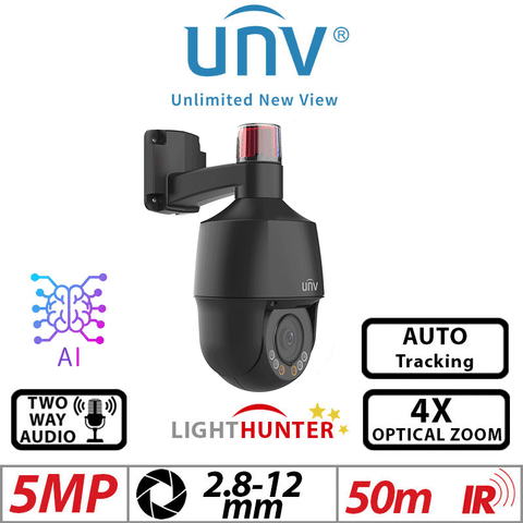 Uniview 5MP Mini PTZ LightHunter 4X Zoom AI Auto-Tracking Black