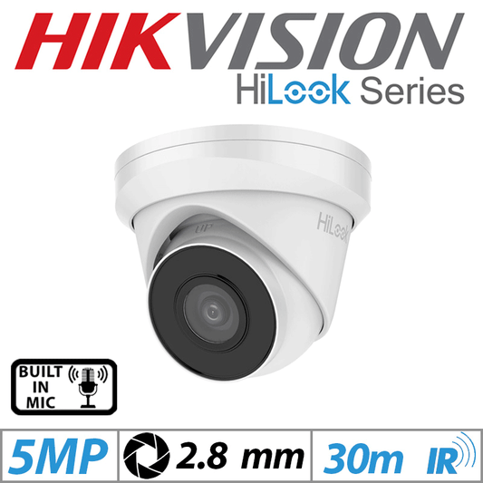 5MP Hikvision HiLook Dome IP PoE Outdoor Camera 2.8mm White
