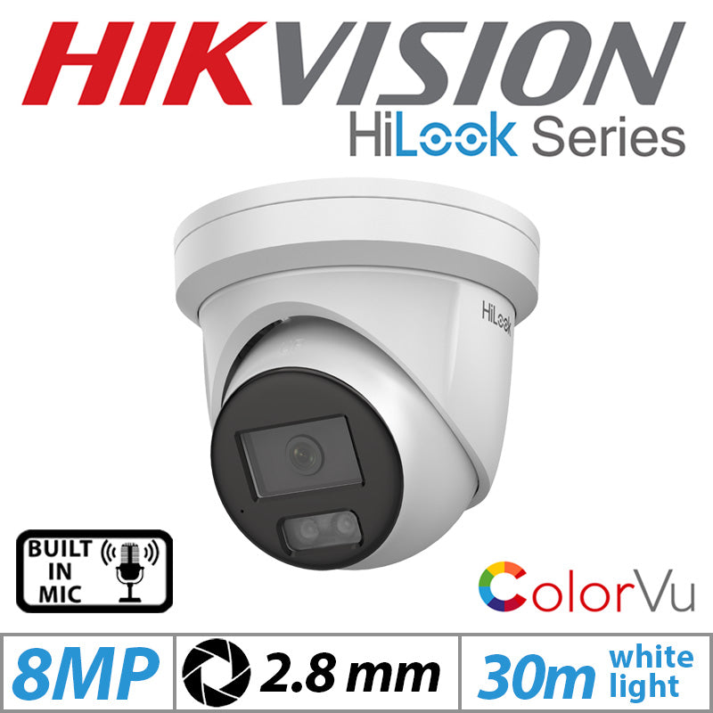 Hikvision 8MP HiLook ColorVu PoE Turret Camera 2.8mm G2