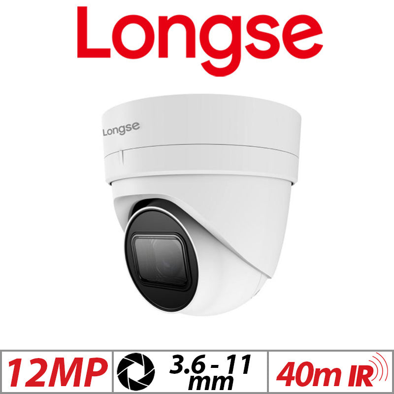 12MP Longse IP PoE Turret Camera 3.6-11mm Motorized White