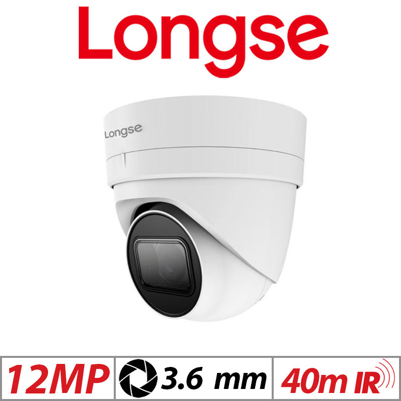 12MP LONGSE IP POE TURRET CAMERA 3.6MM WHITE LIRABS1200