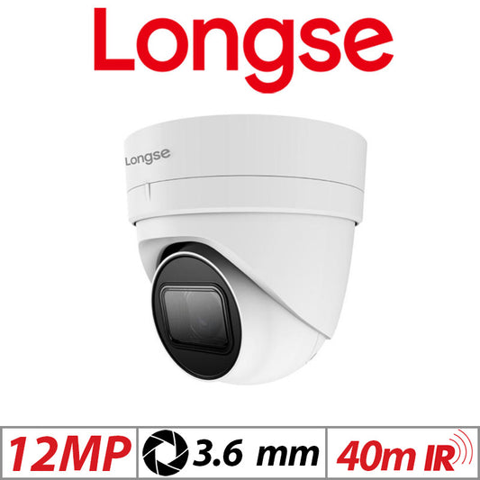 12MP LONGSE IP POE TURRET CAMERA 3.6MM WHITE LIRABS1200