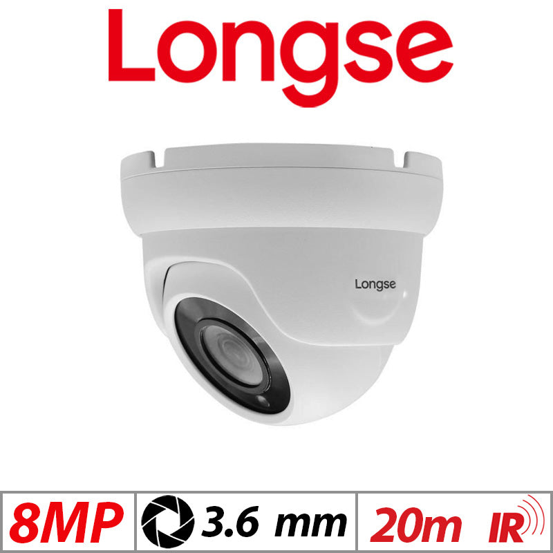 8MP LONGSE IP POE DOME CAMERA 3.6MM WHITE LIRDBAS800