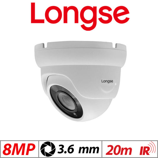 8MP LONGSE IP POE DOME CAMERA 3.6MM WHITE LIRDBAS800