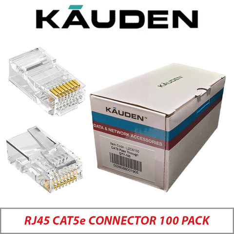 RJ45 Connector Cat5e 100 Pack 8P8C Copper Pin Gold Plated Pass-Through