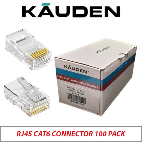 RJ45 Connector Cat6 100 Pack 8P8C Copper Pin Gold Plated Pass-Through