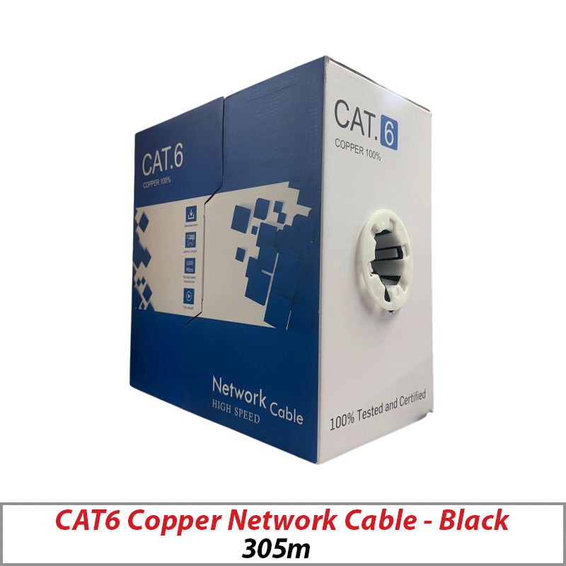 CAT6 OUTDOOR NETWORK SOLID COPPER CABLE 305M BLACK