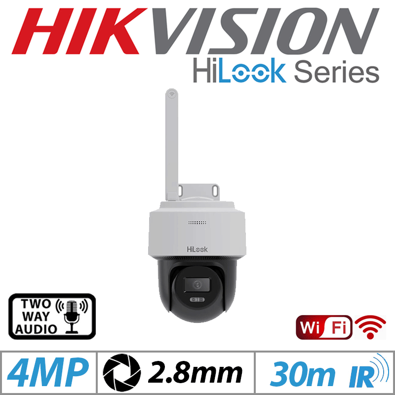 4MP HiLook WiFi PT Camera 2-Way Audio 2.8mm PTZ-N2C400I-W