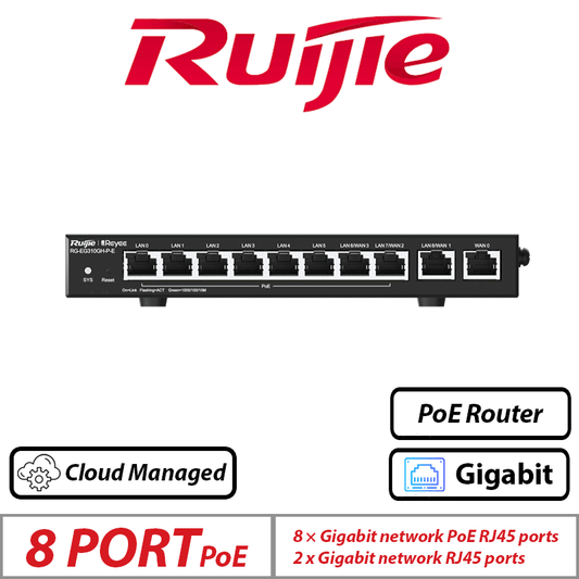 Ruijie Reyee 10-Port High-Performance PoE Router – 8 PoE + 2 Uplink