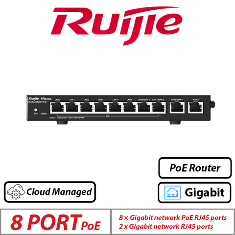 Ruijie Reyee 10-Port High-Performance PoE Router – 8 PoE + 2 Uplink