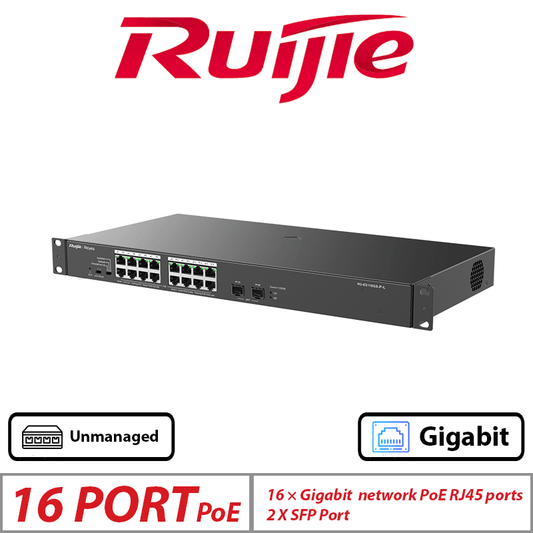 Ruijie 18-Port Gigabit Unmanaged PoE Switch – 16 PoE + 2 SFP