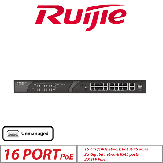Ruijie 20-Port Desktop Unmanaged PoE Switch – 16 PoE + 4 Uplink
