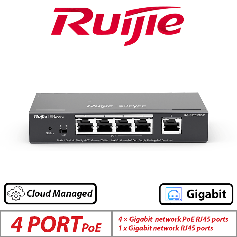 Ruijie 5-Port Smart Cloud Managed PoE Switch – 4 PoE + 1 Uplink