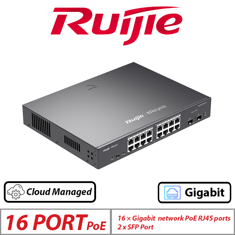 Ruijie 18-Port Gigabit Smart Cloud Managed PoE Switch – 16 PoE + 2 SFP