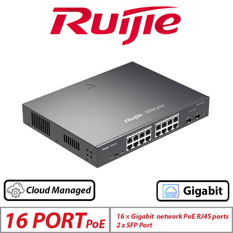 Ruijie 18-Port Gigabit Smart Cloud Managed PoE Switch – 16 PoE + 2 SFP