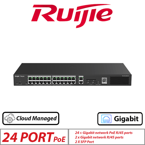 Ruijie 28-Port Gigabit Smart Cloud Managed PoE Switch – 24 PoE + 4 Uplink