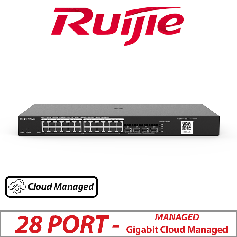 Ruijie 24-Port Layer 2 Cloud Managed PoE Switch – 24 PoE + 4 SFP