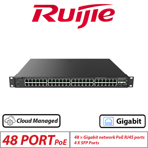 Ruijie 52-Port Gigabit Smart Cloud Managed PoE Switch – 48 PoE + 4 SFP