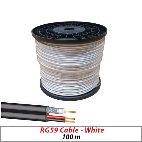 RG59 CCTV 2 White Shotgun Cable Video & Power for HD Cameras 100M