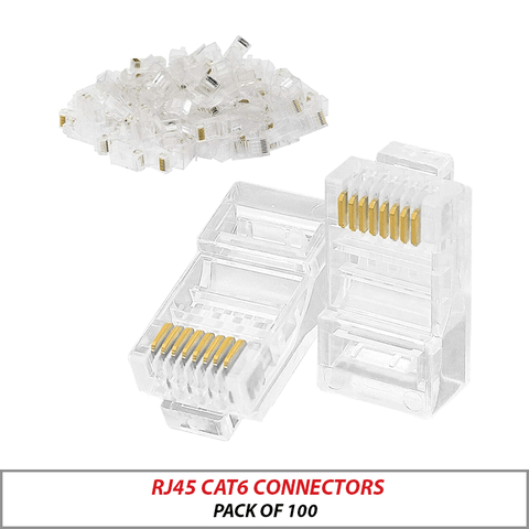 RJ45 CAT6 CONNECTORS PACK OF 100 RJ45-6-T