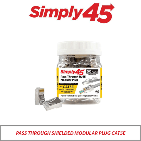 Simply45 Pass-Through Shielded Modular Plug Cat5e STP 50-Piece Jar S45-1550