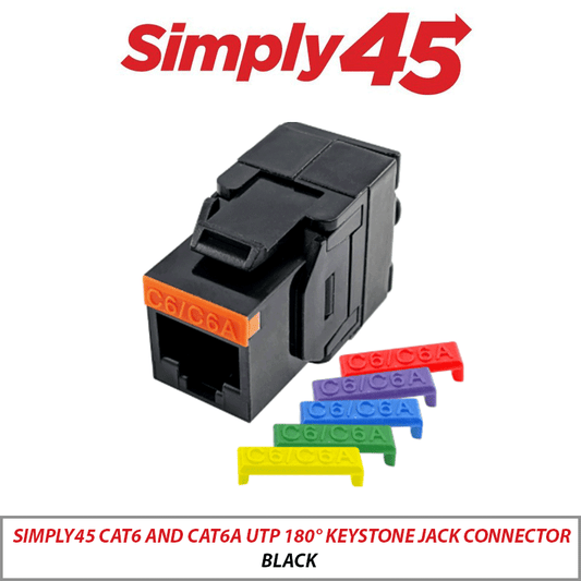 Simply45 Cat6/Cat6A UTP 180° Keystone Jack Connector Black S45-3600