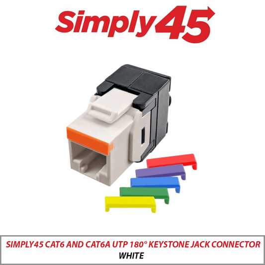 Simply45 Cat6/Cat6A UTP 180° Keystone Jack Connector White S45-3600