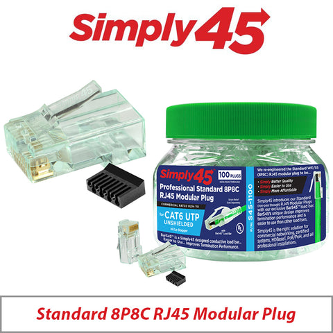 Simply45 Standard Cat6/6A UTP RJ45 Modular Plugs Green 100-Piece Jar