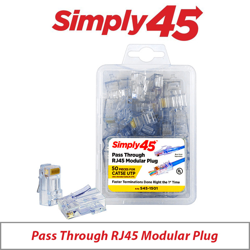 Simply45 Pass-Through Modular Plug Cat5e UTP Blue 50-Piece Clamshell