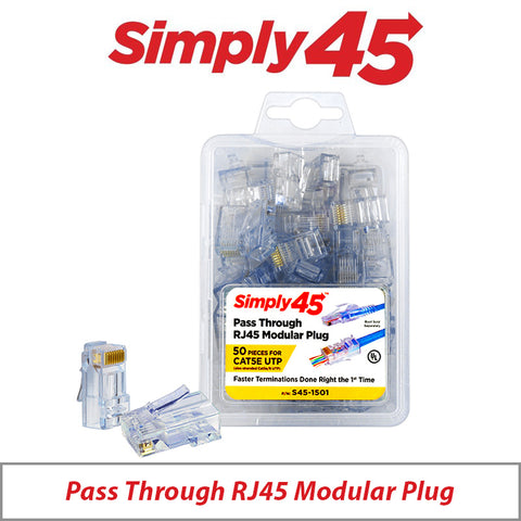 Simply45 Pass-Through Modular Plug Cat5e UTP Blue 50-Piece Clamshell