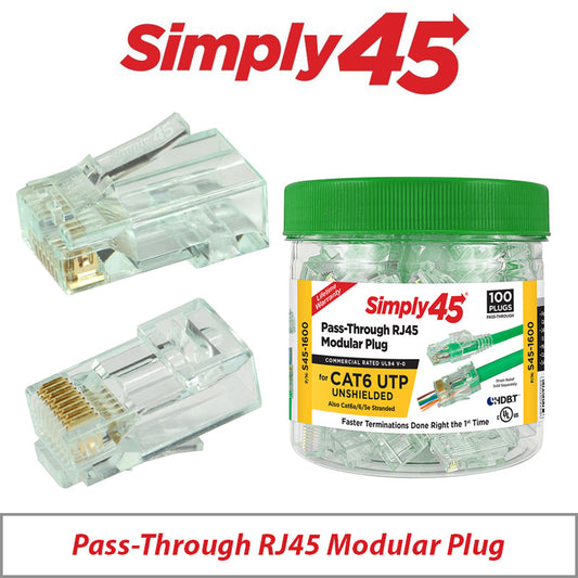 SIMPLY45 PASS THROUGH CAT6 UTP MODULAR PLUGS GREEN TINT - 100 PIECE JAR