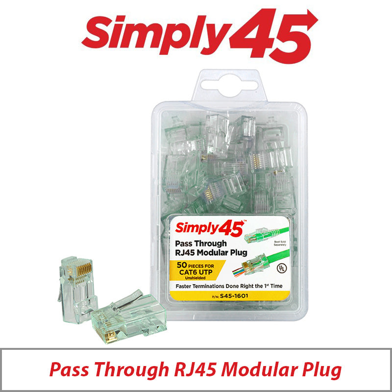 Simply45 Pass-Through Modular Plug Cat6 UTP Green 50-Piece Clamshell