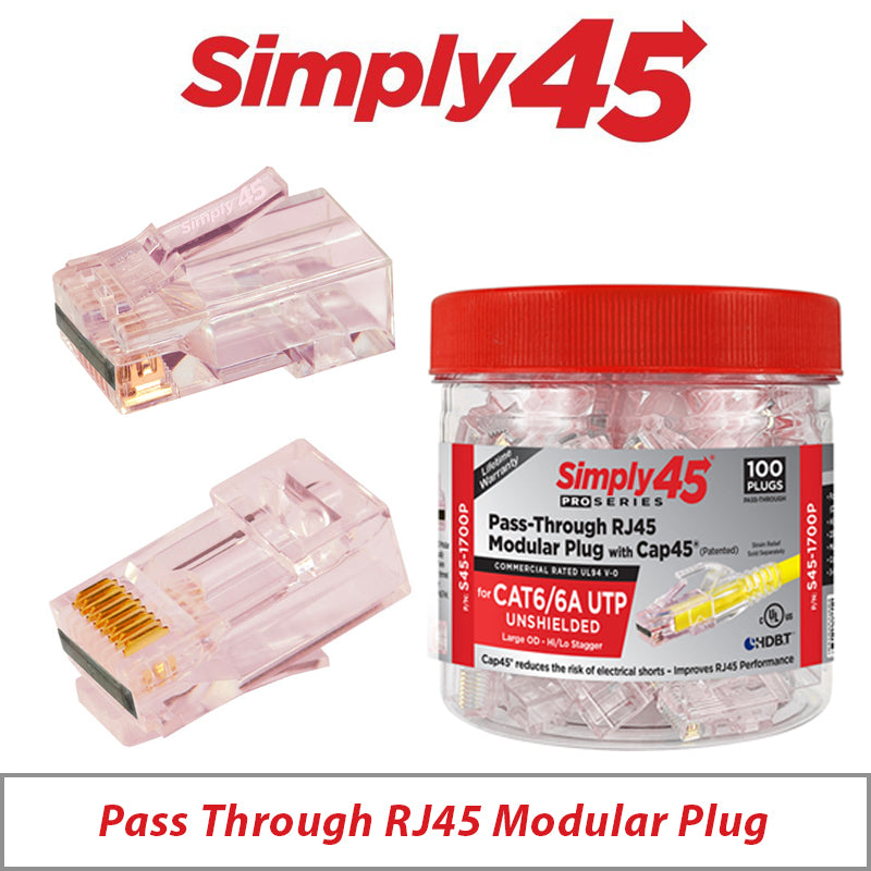Simply45 ProSeries Pass-Through Hi/Lo Stagger Cat6/6A UTP Red 100-Piece