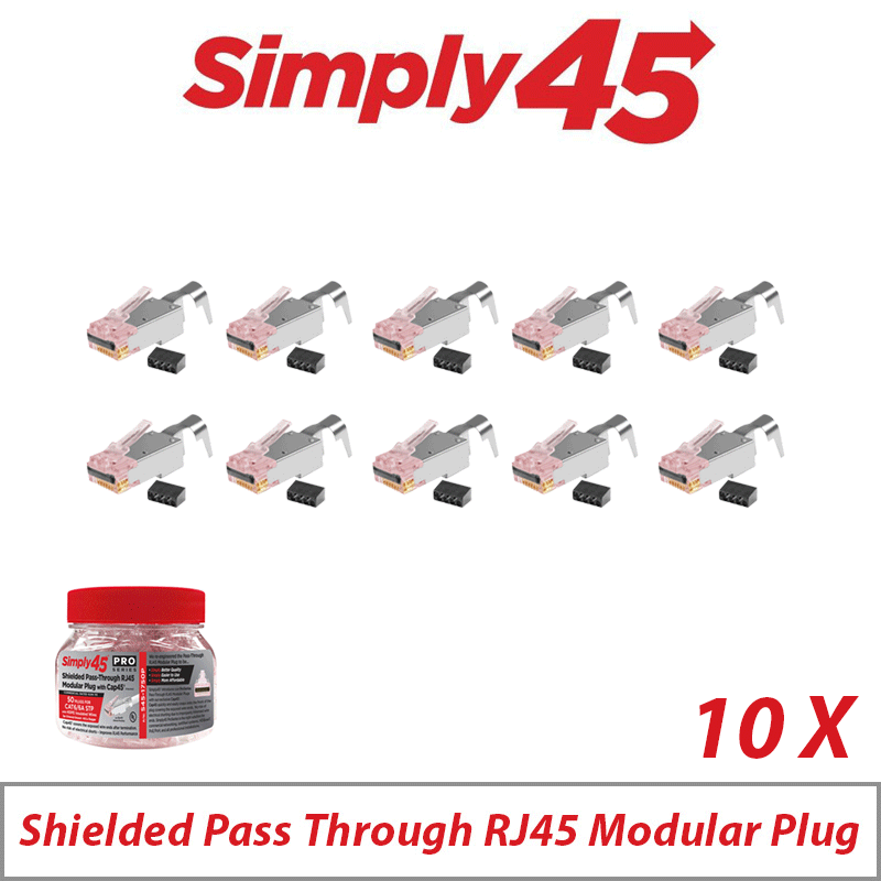 Pack of 10 Simply45 ProSeries Pass-Through Shielded Cat6/6A STP Red