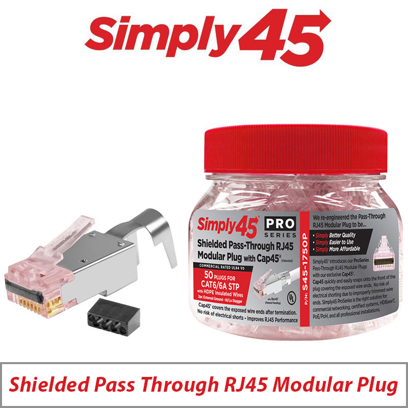 Simply45 ProSeries Pass-Through Hi/Lo Stagger Cat6/6A STP Red 50-Piece