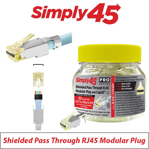 Simply45 ProSeries Pass-Through Shielded Cat7A/7/6A/6 STP Yellow 50-Piece