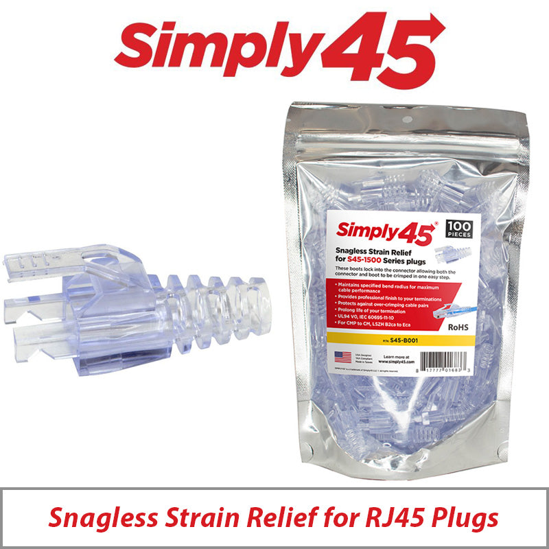 Simply45 Strain Reliefs for Cat5e UTP Pass-Through & Standard Plugs 100-Piece