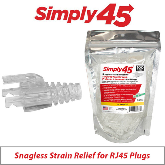 Simply45 Strain Reliefs for Cat5e UTP Pass-Through & Standard Plugs 100-Piece