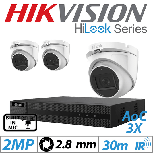 Hikvision 2MP 4CH HiLook Kit 3x Dome Outdoor AOC Cameras Mic