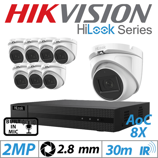 Hikvision HiLook 2MP 8CH 8X Dome Outdoor AOC Camera White