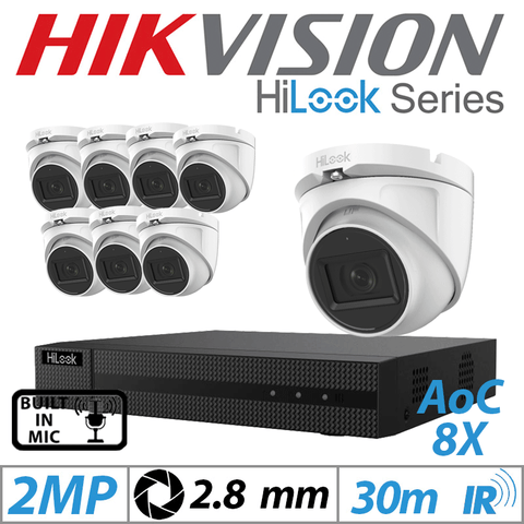 Hikvision HiLook 2MP 8CH 8X Dome Outdoor AOC Camera White