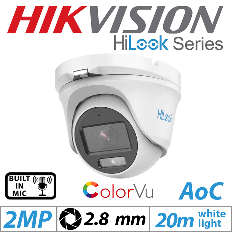 Hikvision HiLook 2MP Outdoor Dome ColorVu Camera 2.8mm White G1