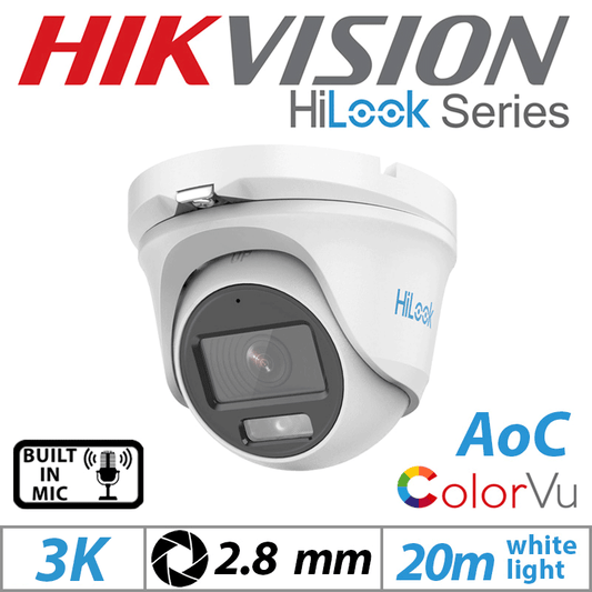 HiLook 3K ColorVu Dome AOC Camera – Mic, 2.8mm White